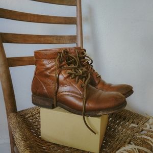 Frye Tyler Boot Chestnut Cognac Leather Laceup Ankle Combat Women's 7.5 / 38